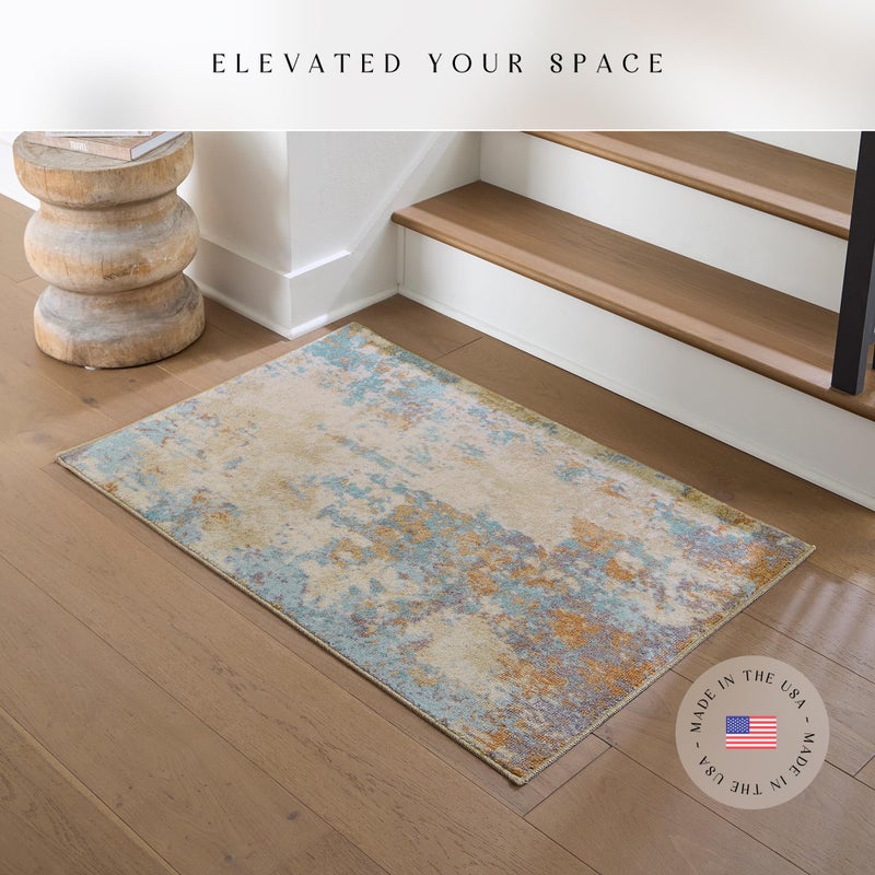 Maples Rugs Horizon Modern Abstract Area Rug - Made in USA - Washable, Non Slip Indoor Carpet for Entryway, Foyer, Kitchen, and Bathroom, 2'6 x 3'10, Desert Sand - Image 2